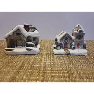 Lot of 2 American Rustic 1989 Miniature RSVP Blacksmith Shop & Country Church